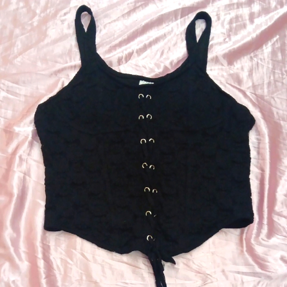 Black Lace-Up Women's Top